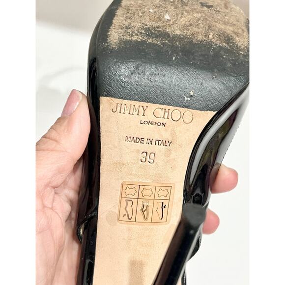 Jimmy Choo Black Patent Leather & Python Embossed Cut-out Buckled Pumps Heels 39 - Picture 6 of 7